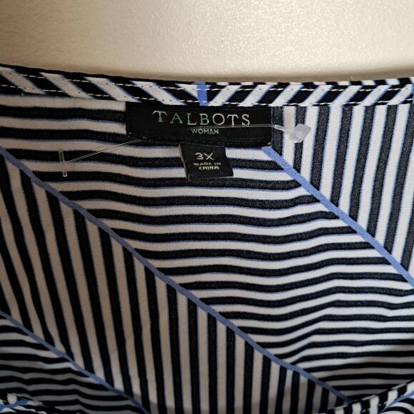 Talbots Size 3X Blouse Chiffon Herringbone Stripe Tie Sleeves Keyhole Neckline - Picture 2 of 3